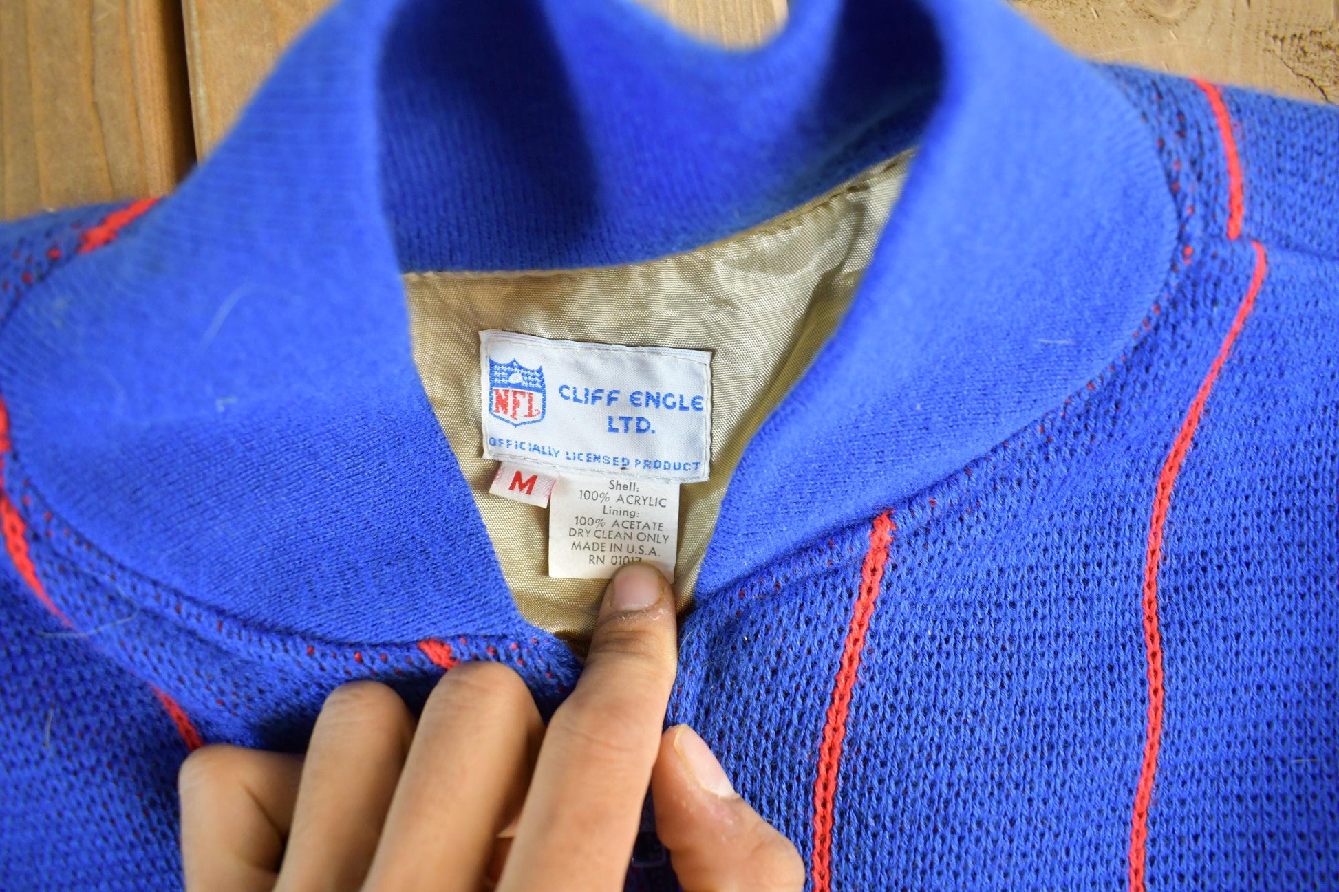 Vintage 1980s New York Giants NFL Cliff Engle Knit Full Zip Sweater Jacket Men's Medium / 80s NFL Football / Sportswear / Made in USA