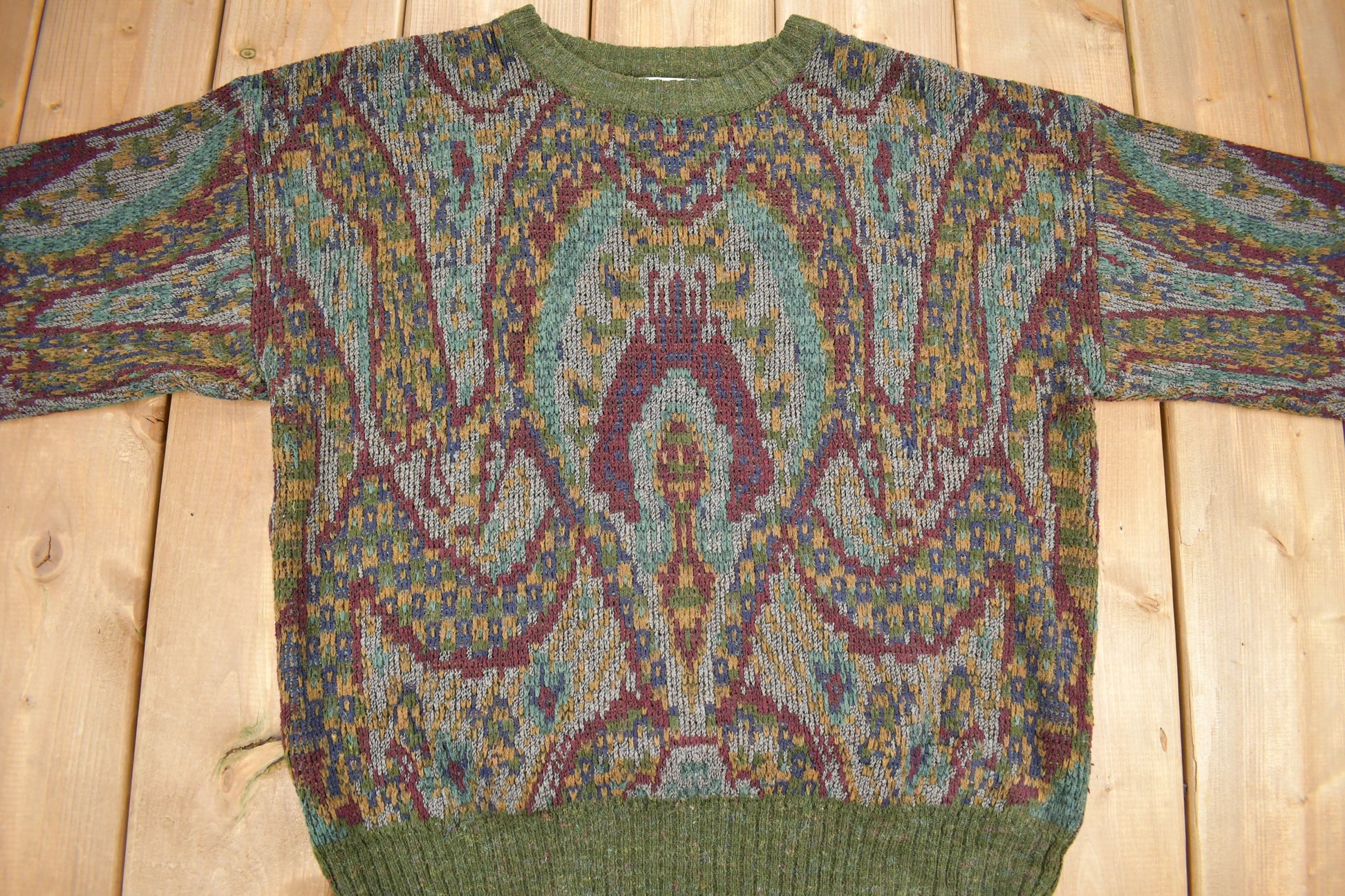 Vintage 1990s Chapel Hill Paisley Theme Knit Angora Crewneck Sweater