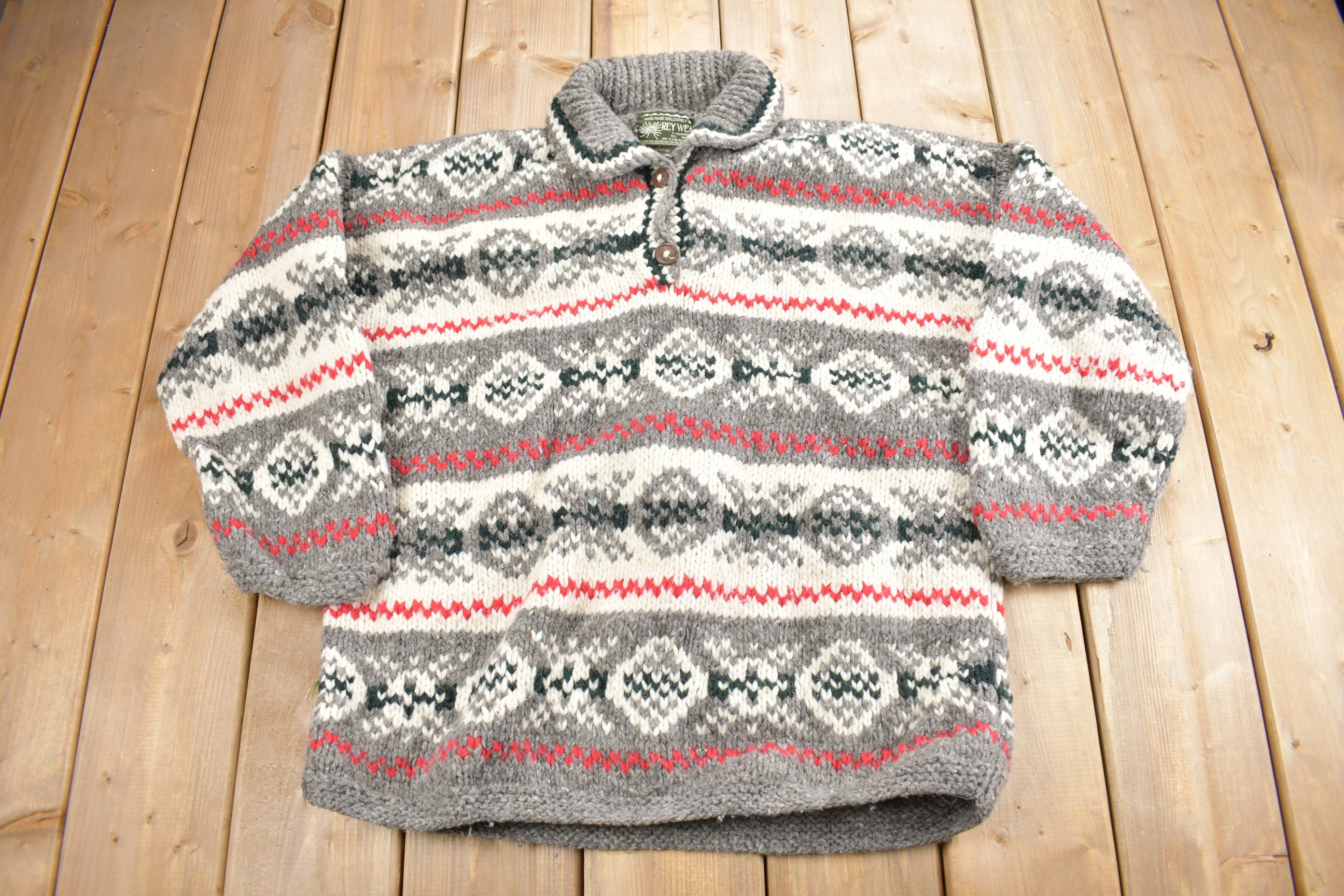 Vintage 1990s Rey Wear 100% Wool Knit Sweater