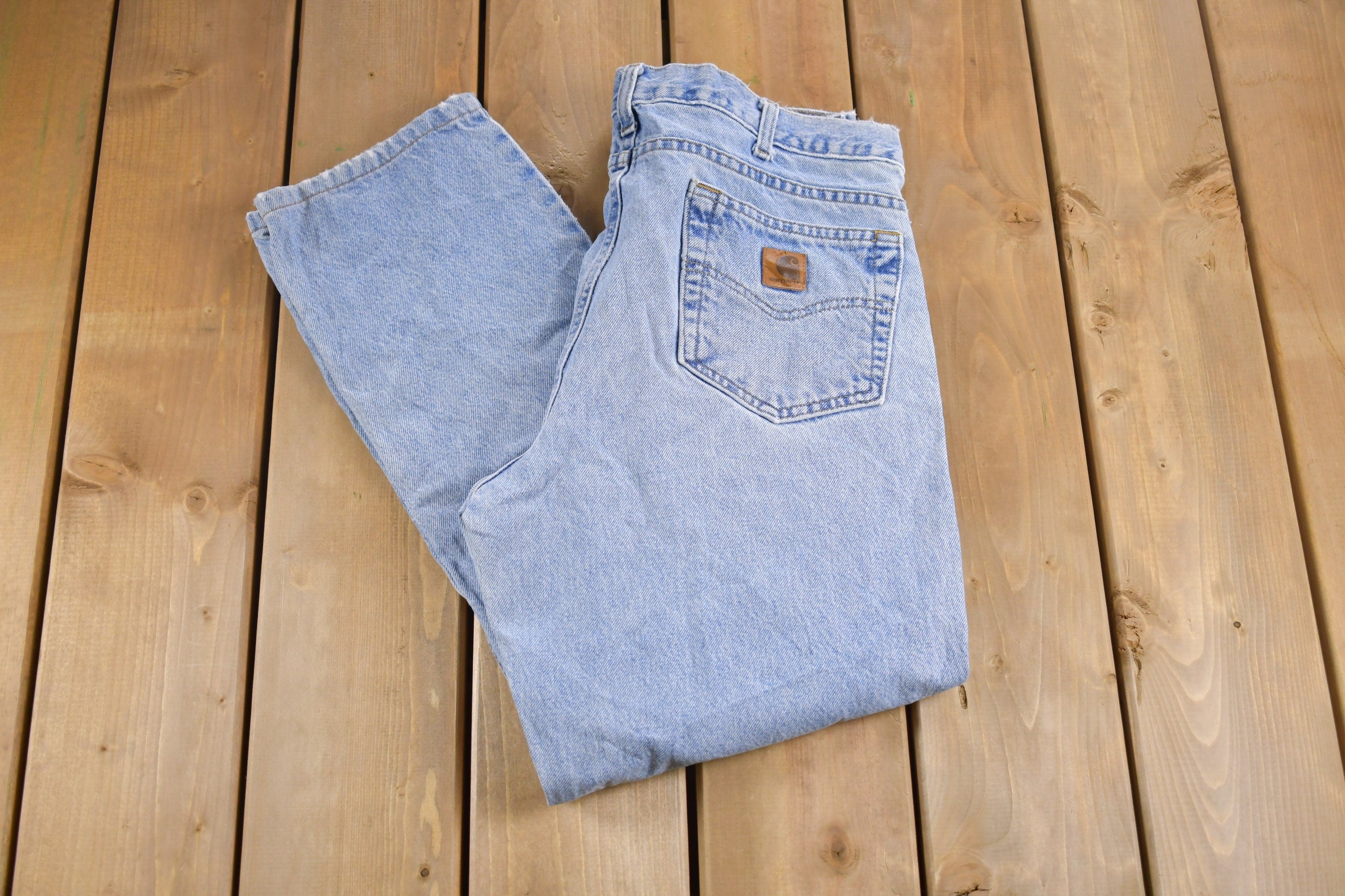 Vintage 1990s Carhartt Light Blue Denim Work Jeans Size 32 x 28
