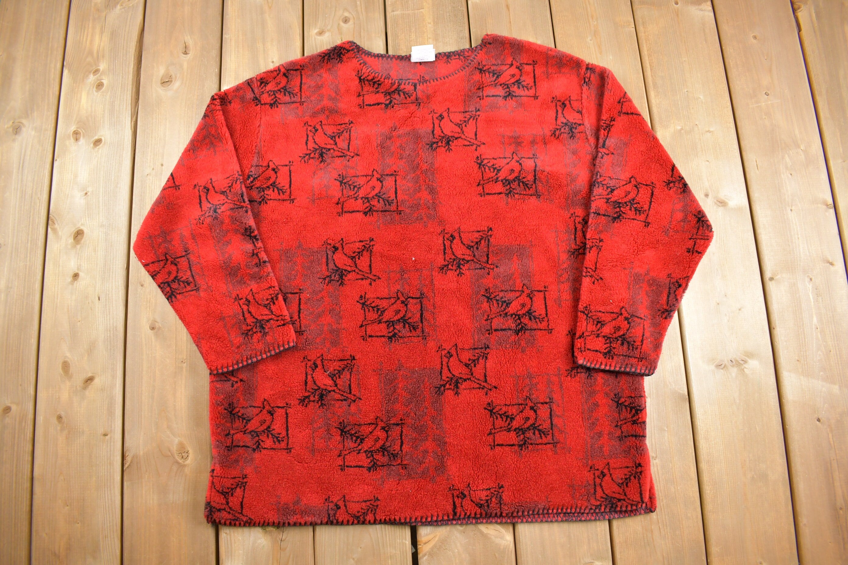 Vintage 1990s Cute Cardinal Graphic Fleece Crewneck Sweater