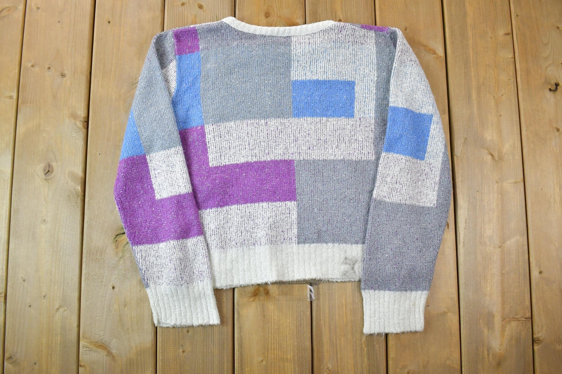 Vintage 1990s Abvian Colour Block Knit Crewneck Sweater / 90s Crewneck / Made In USA / Preppy
