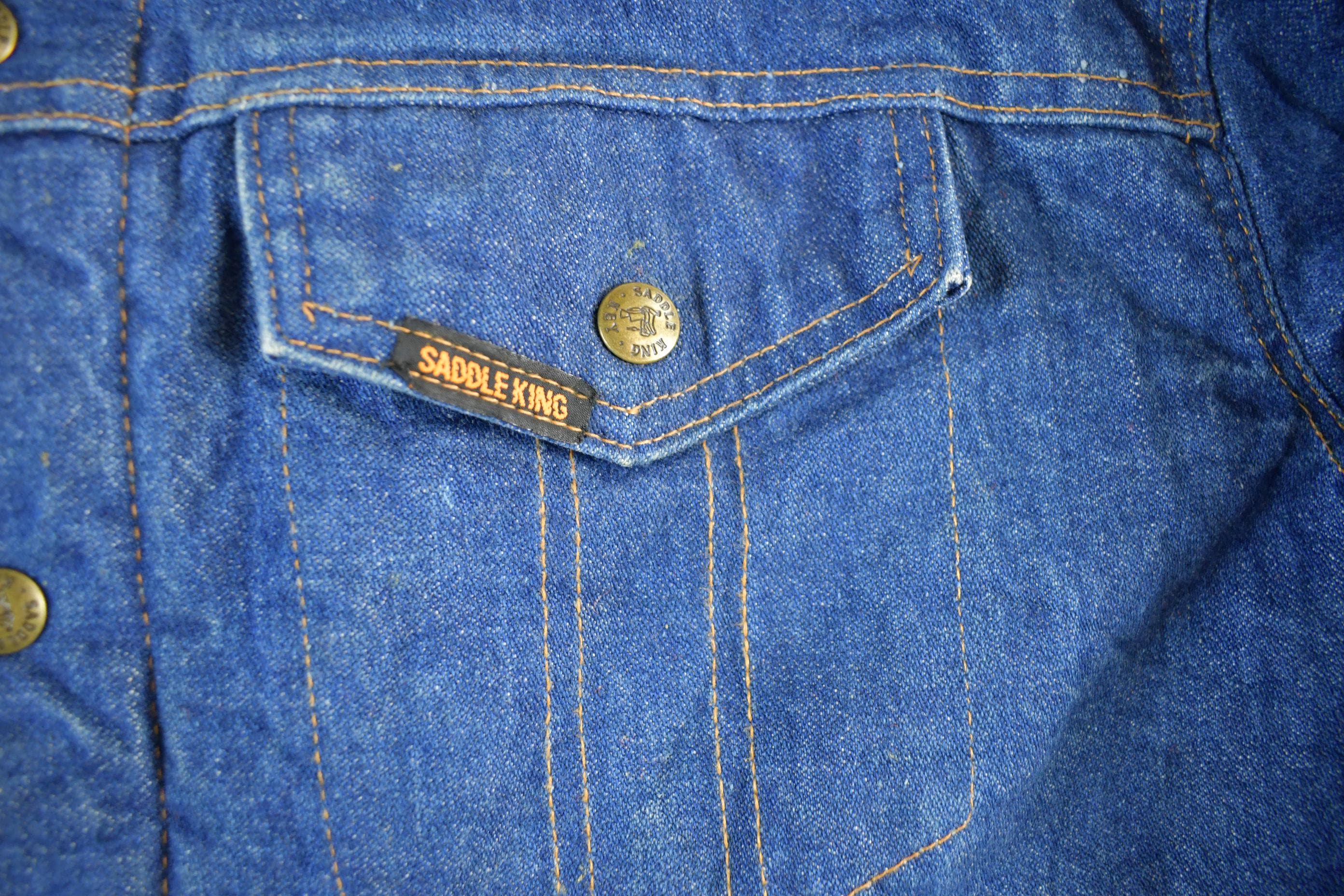 Vintage 1980s Saddle King Western Sherpa Lined Denim Jean Jacket Men's XL