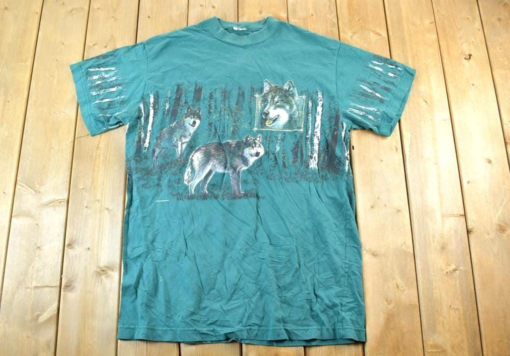 Vintage 1990s 2 Wolves All Over Print Outdoors T-Shirt