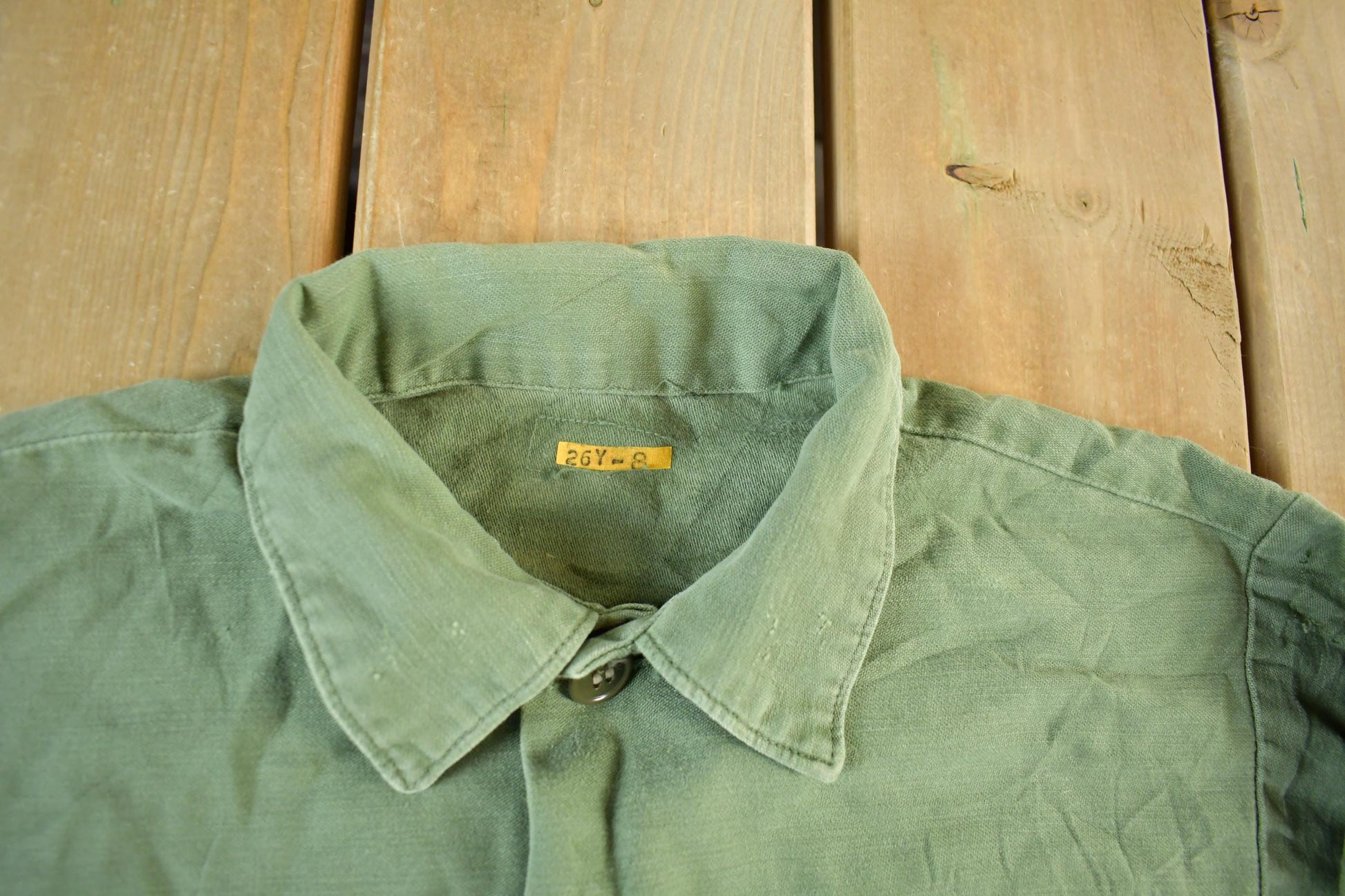 Vintage 1970s 1980s Army OG-107 Military Sateen Shirt Men's Medium  Field Combat Shirt  Militaria