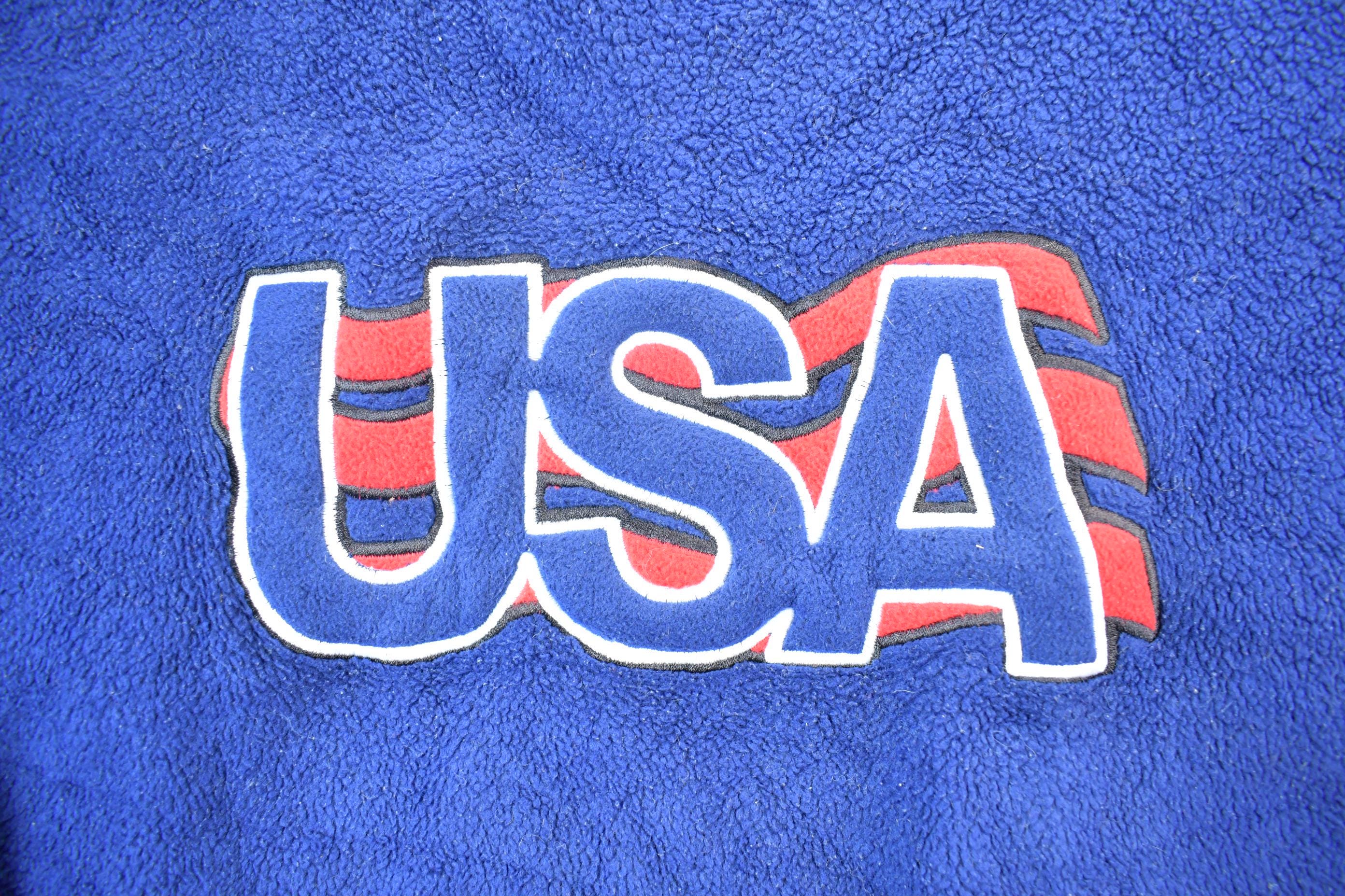 Vintage 1990s USA Red White And Blue Patriotic JJM Sportswear Fleece Sweater