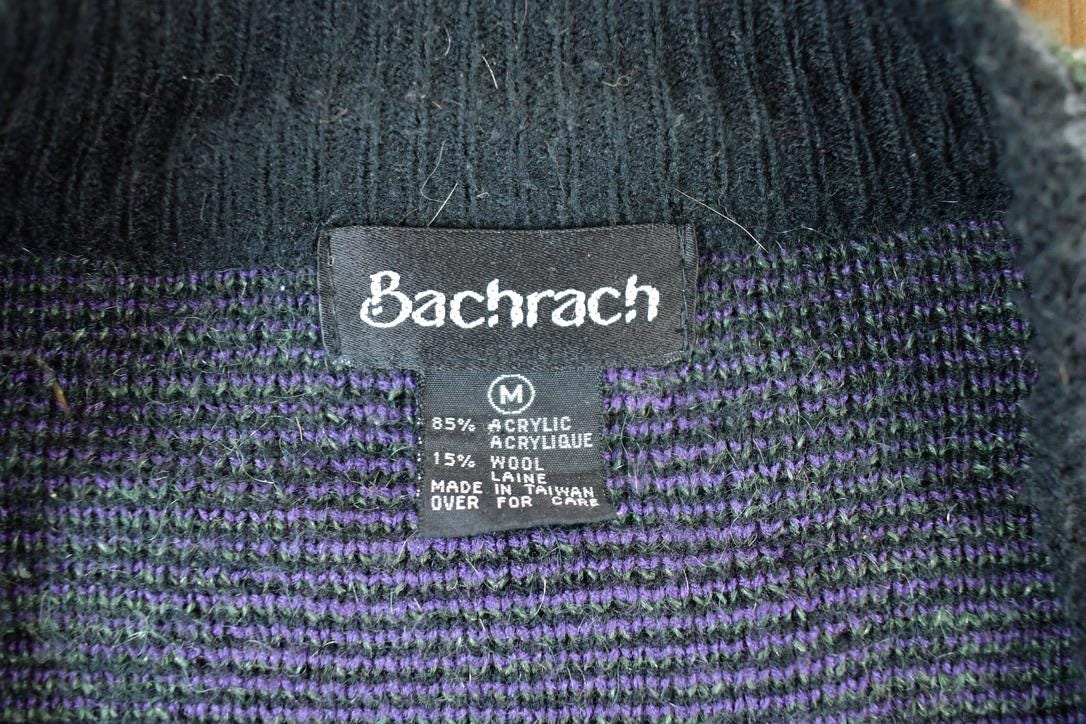 Vintage 1990s Bachrach Wool Blend Argyle Print Knit Cardigan Sweater Mens M