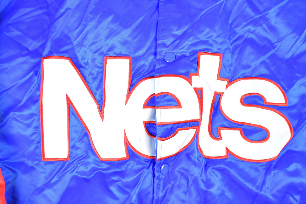 Vintage 1990s New Jersey Nets Hardwood Classics Satin Button Down Puffer Bomber Style NBA Basketball Jacket
