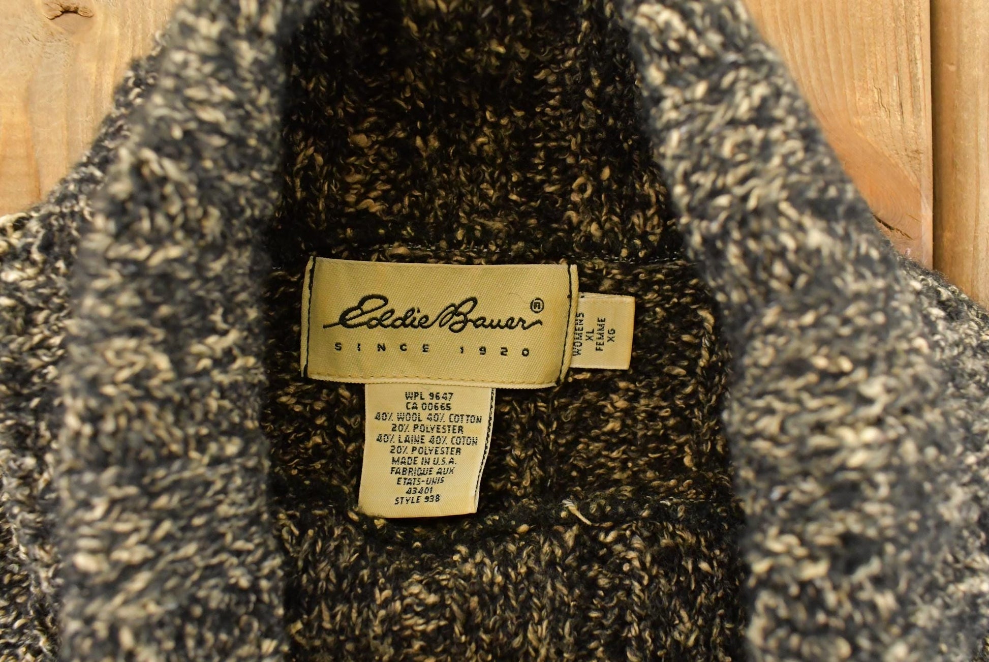 Vintage 1990s Eddie Bauer Turtle Neck Knit Sweater Women's XL / Abstract Pattern / Funky 90s Pullover / Chunky Sweatshirt / Expedition Gear