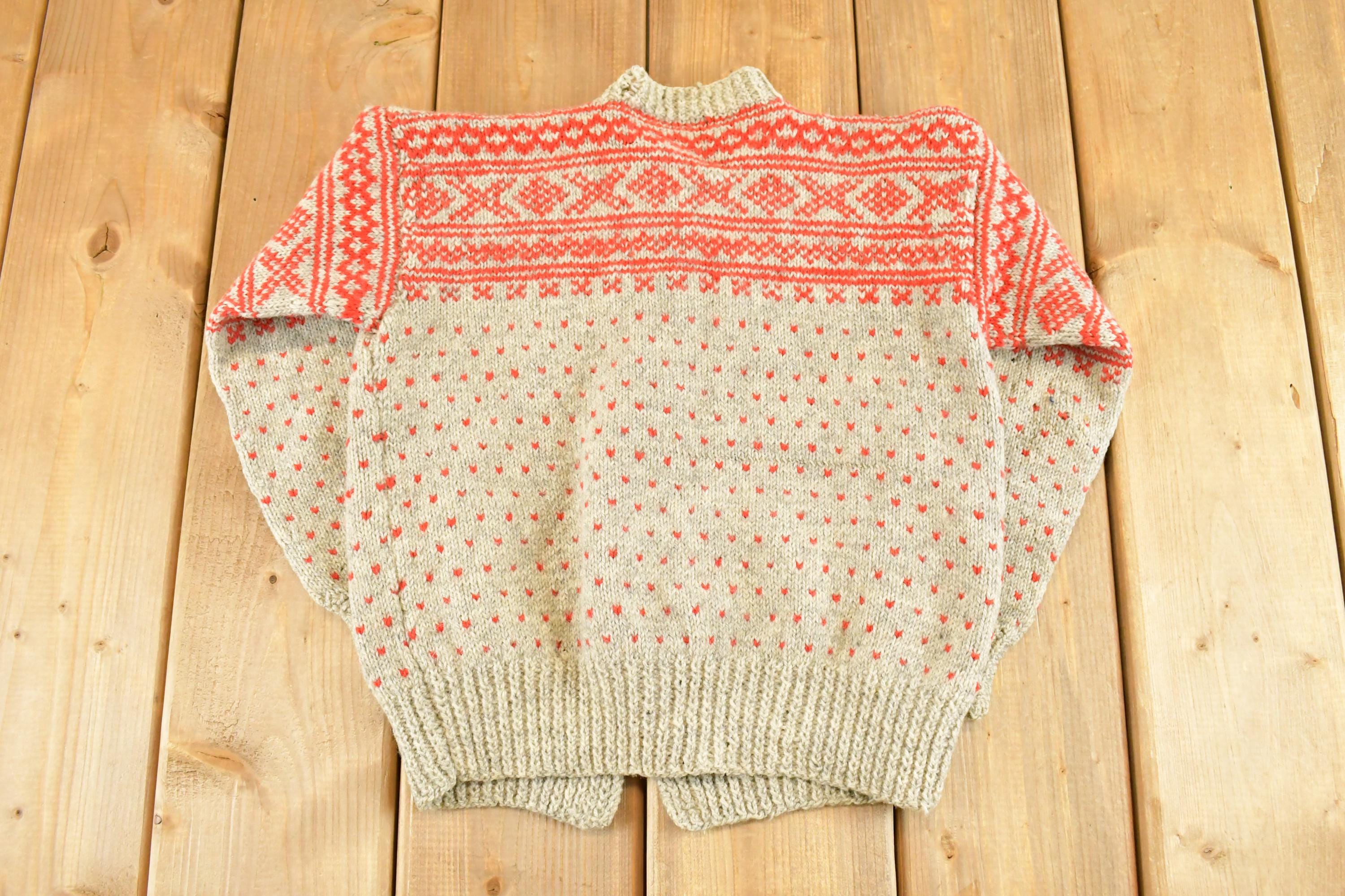 Vintage 1960s Thrashed Streetwear Wool Knit Cardigan Sweater Youth L /
