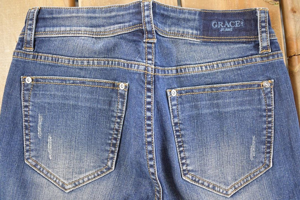 Vintage Deadstock Y2K Grace In LA Bedazzled Bootcut Low Rise Jeans Women's Size 26 x 32