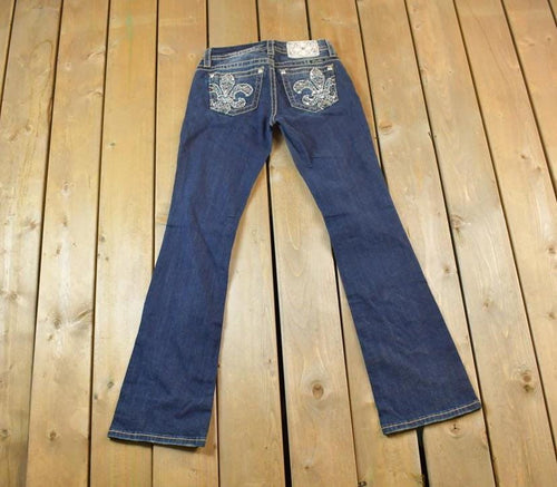 Vintage Y2K Miss Me Bedazzled Low Rise Jeans Size 26x31 / Boot Cut Jeans / Y2K Style / Embroidered Jeans / 2000s / Contrast Stitching