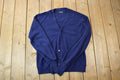 Vintage 1990s Navy Knit Button Up Cardigan Sweater / 90s Crewneck / Made In USA / Preppy Cardigan