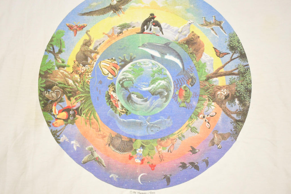 Vintage 1994 Human Tees Ecosport All The Animals Souvenir Travel T-Shirt Men's XL
