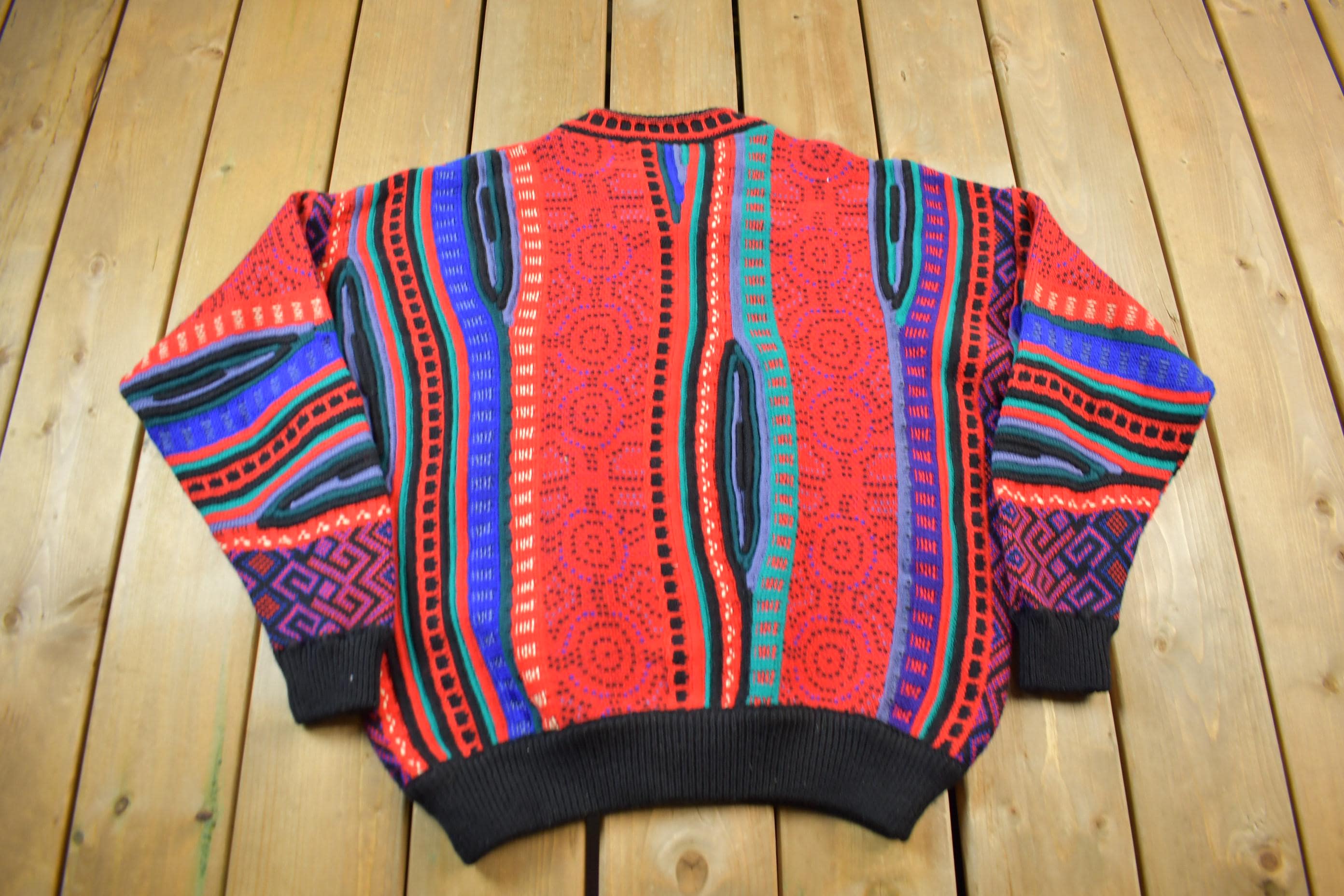 Vintage 1990s Corroboree 3D Colored Cable Knit Sweater