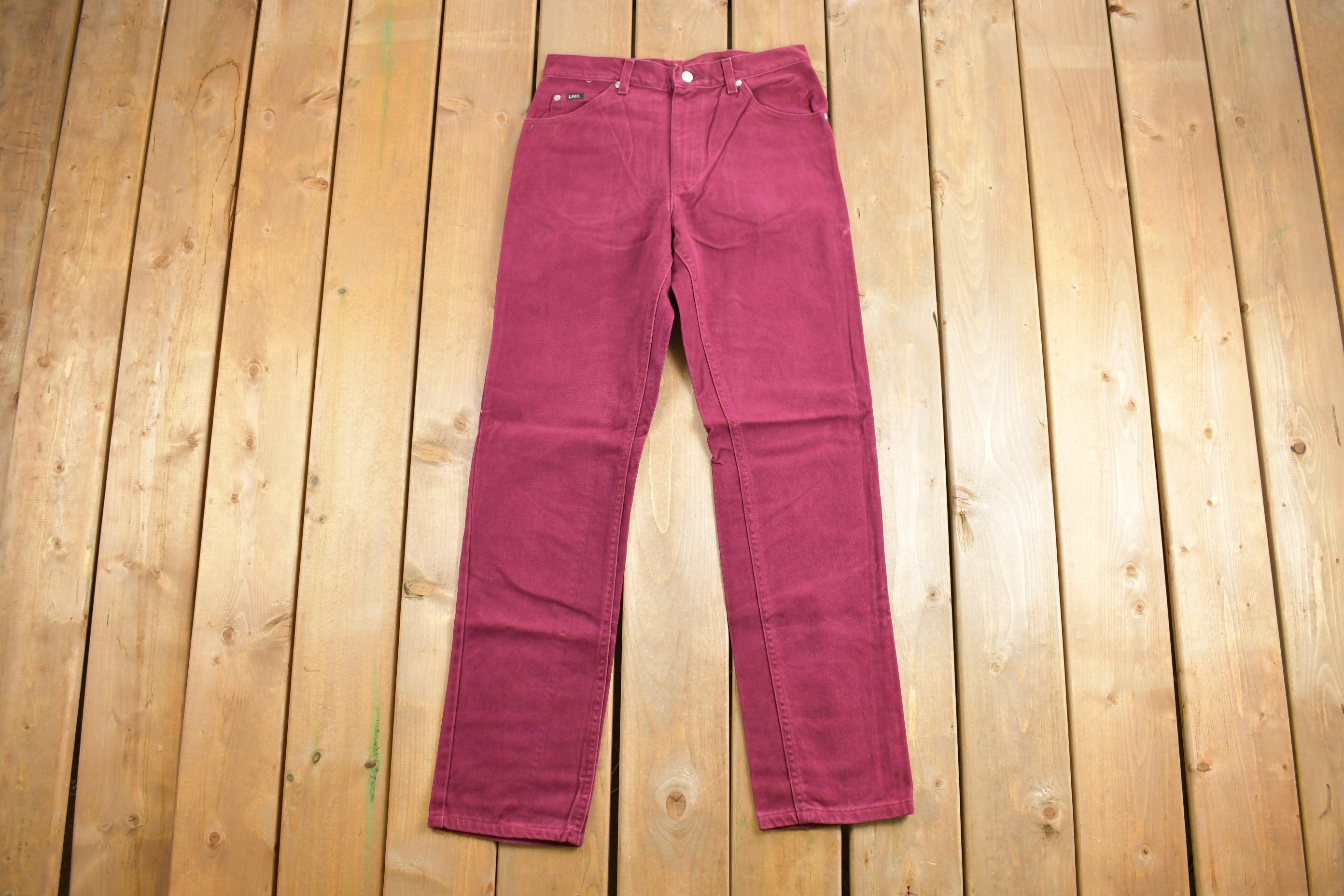 LEE Denim Regular Fit Deadstock Vintage 1980s Jeans Size 28 x 30 Burgundy