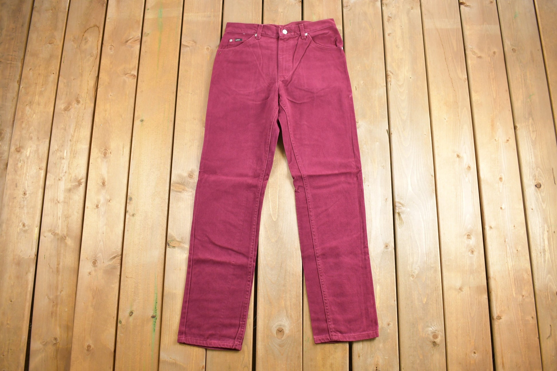 LEE Denim Regular Fit Deadstock Vintage 1980s Jeans Size 28 x 32 Burgundy