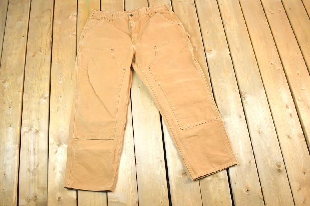 Vintage 1990s Tan Carhartt Double Knee Denim Work Jeans Size 38 x 30