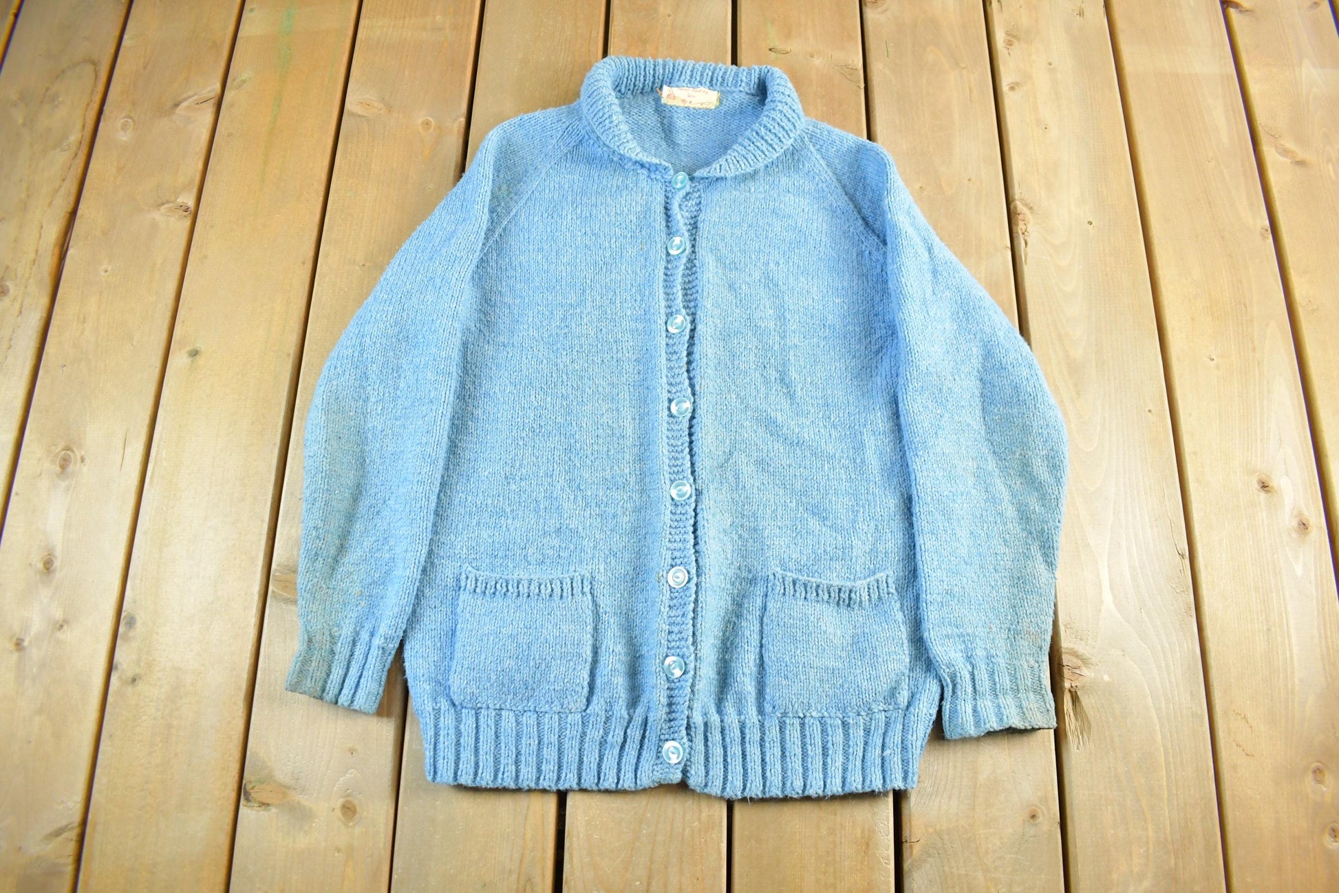 Vintage 1950s Hand Knit Golf Knit Cardigan Sweater Women's M-L