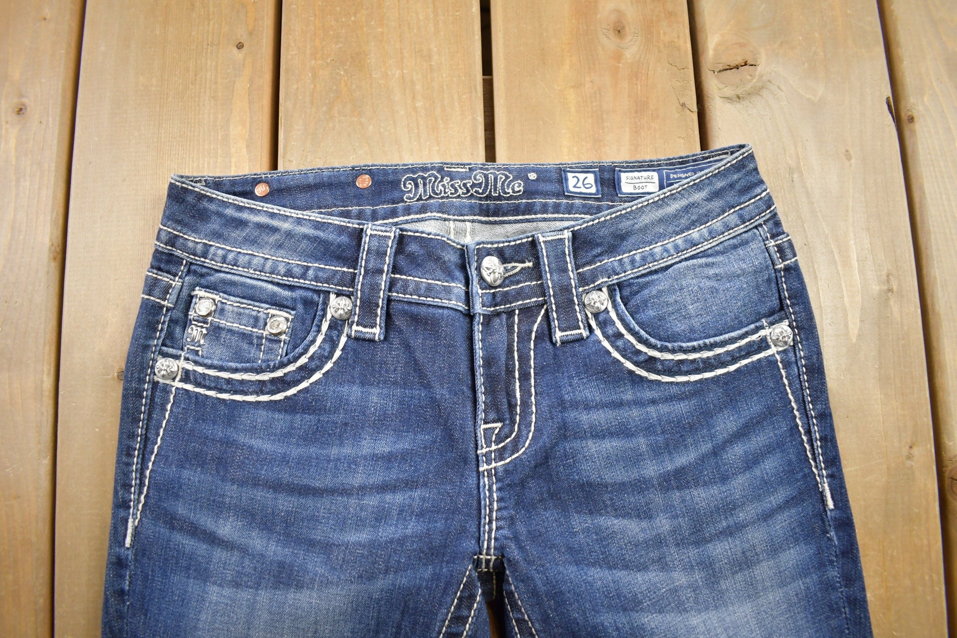 Vintage Y2K Miss Me Bedazzled Low Rise Jeans Size 26x33