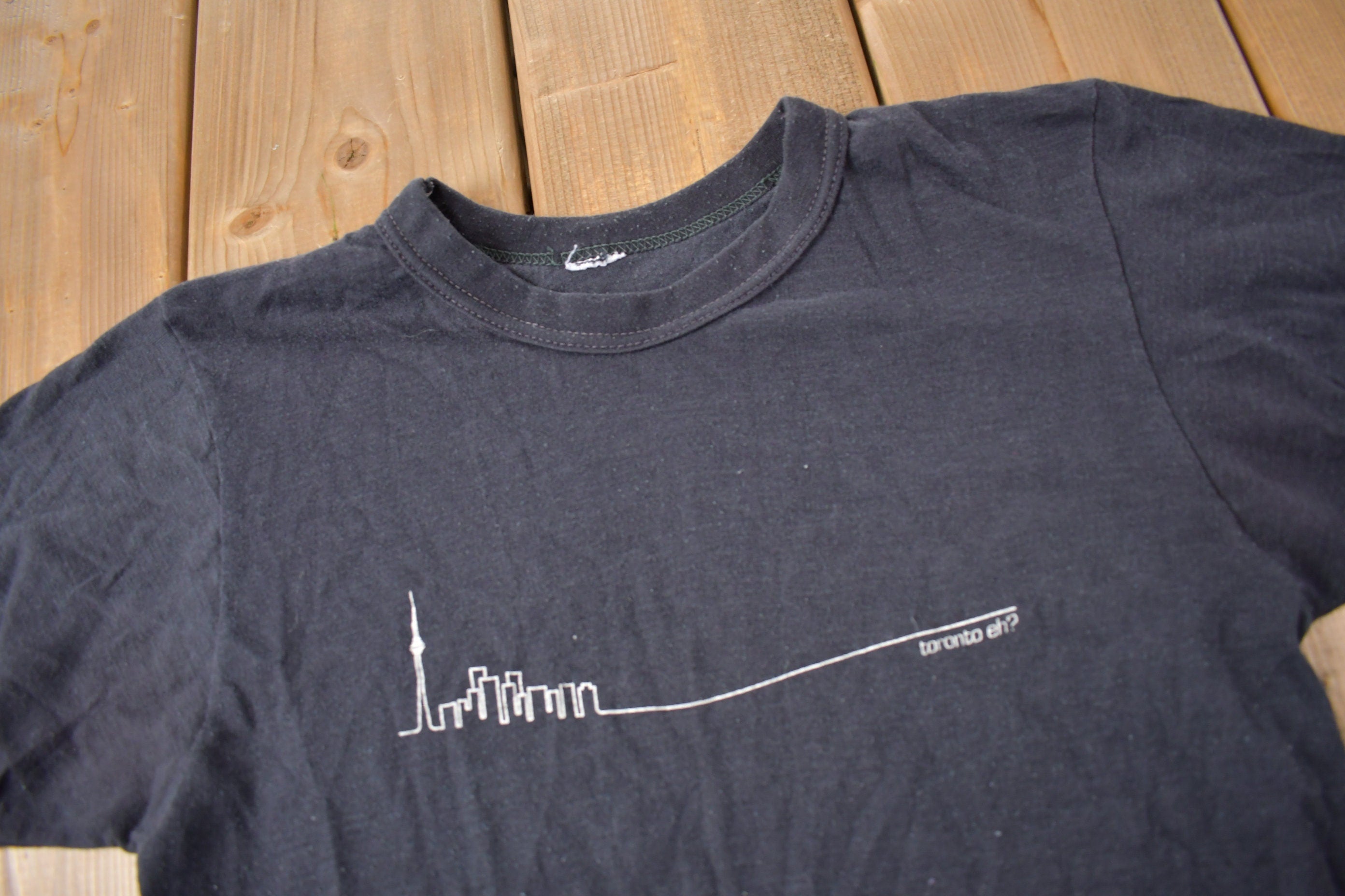 Vintage 1980s Toronto Skyline Graphic Ringer T Shirt
