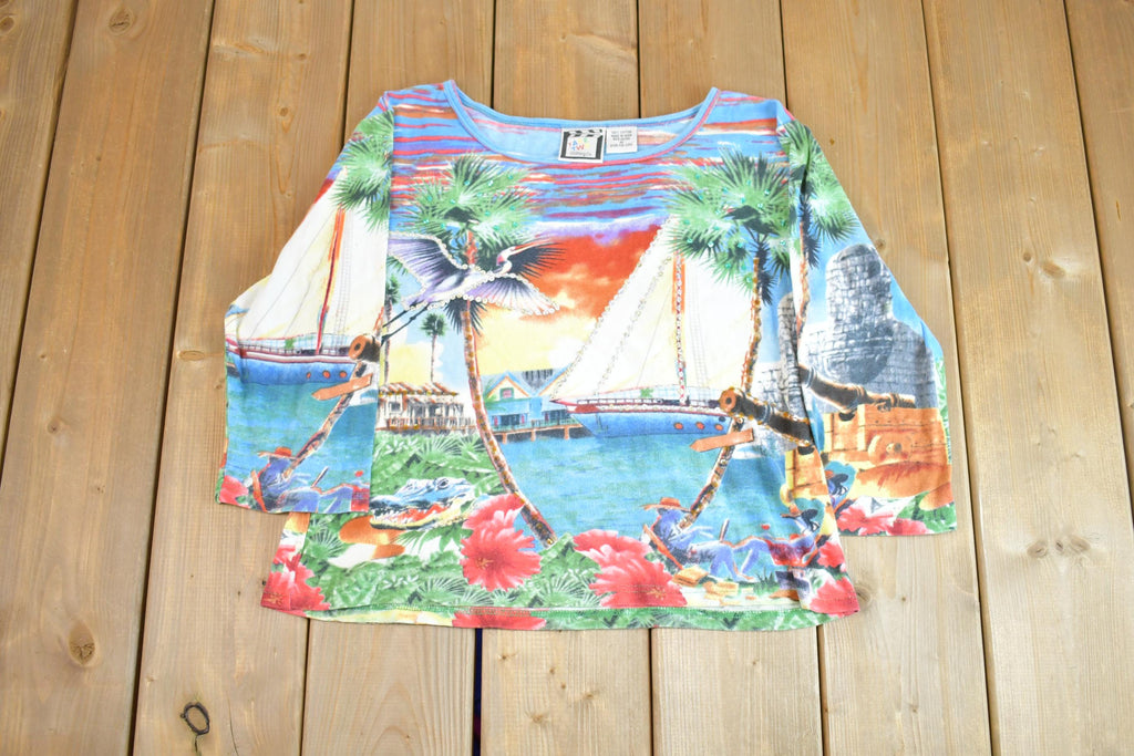 Vintage Y2K Take Two Clothing Co Vacation Sunset Beach Graphic Wrap Around Long Sleeve Shirt