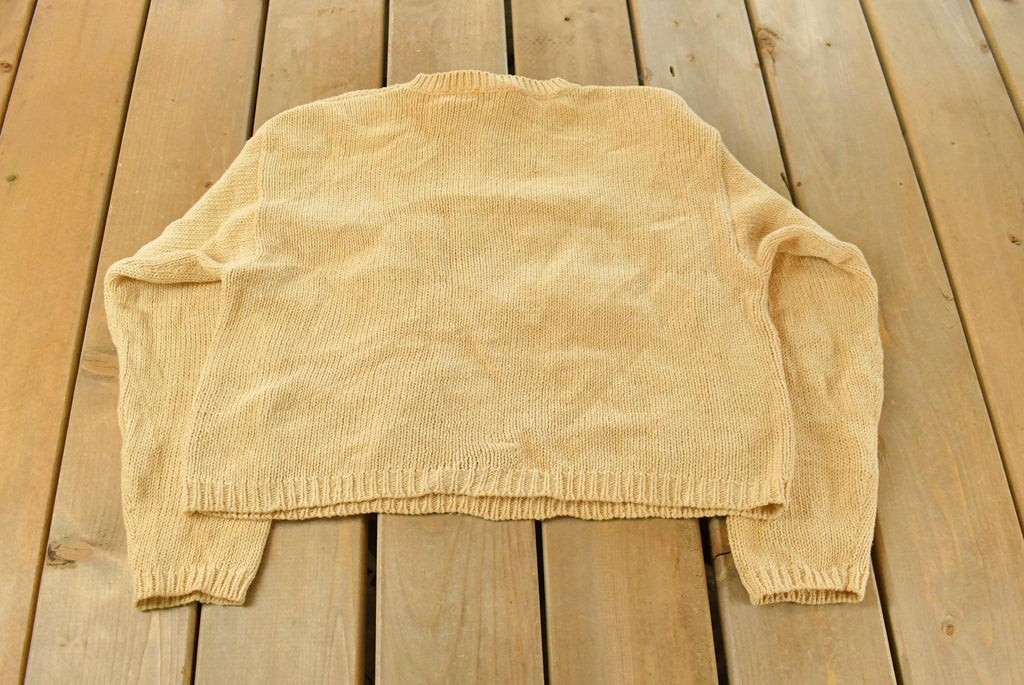 Vintage 1990s Liz Sport Hand Knit Floral Crewneck Sweater Women's M