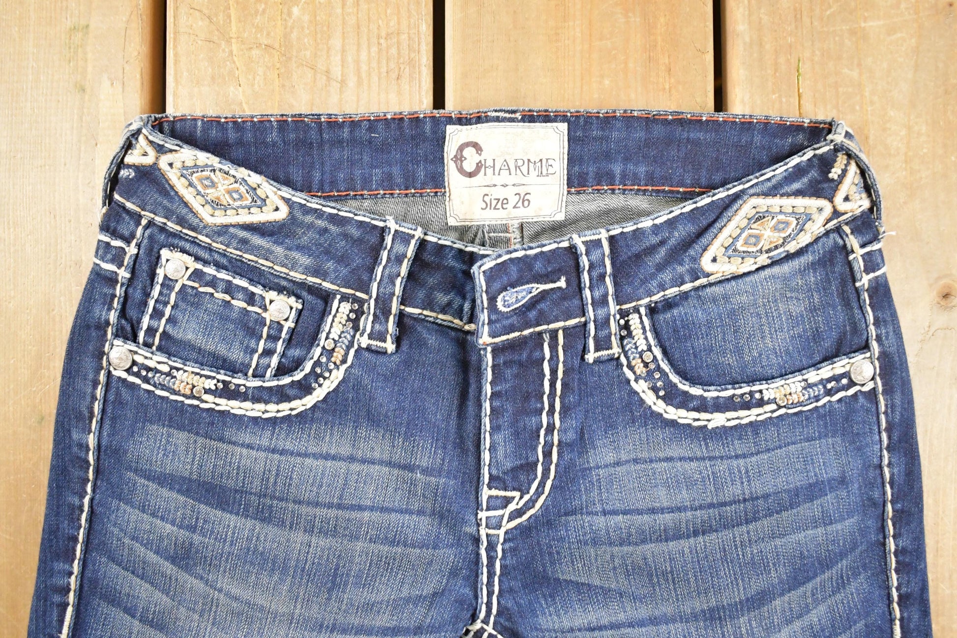 Vintage Deadstock Y2K Charme Bedazzled Low Rise Jeans Women's Size 26 x 32