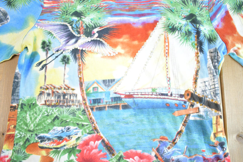 Vintage Y2K Take Two Clothing Co Vacation Sunset Beach Graphic Wrap Around Long Sleeve Shirt
