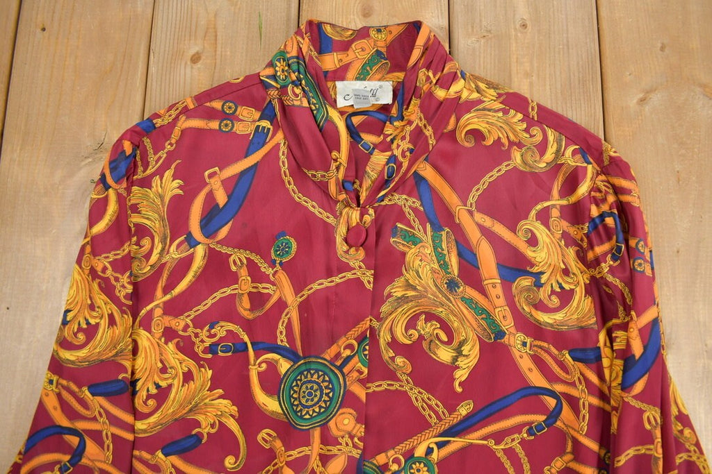 Vintage 1990s Equestrian Theme AP Ltd Button Up Womens Blouse