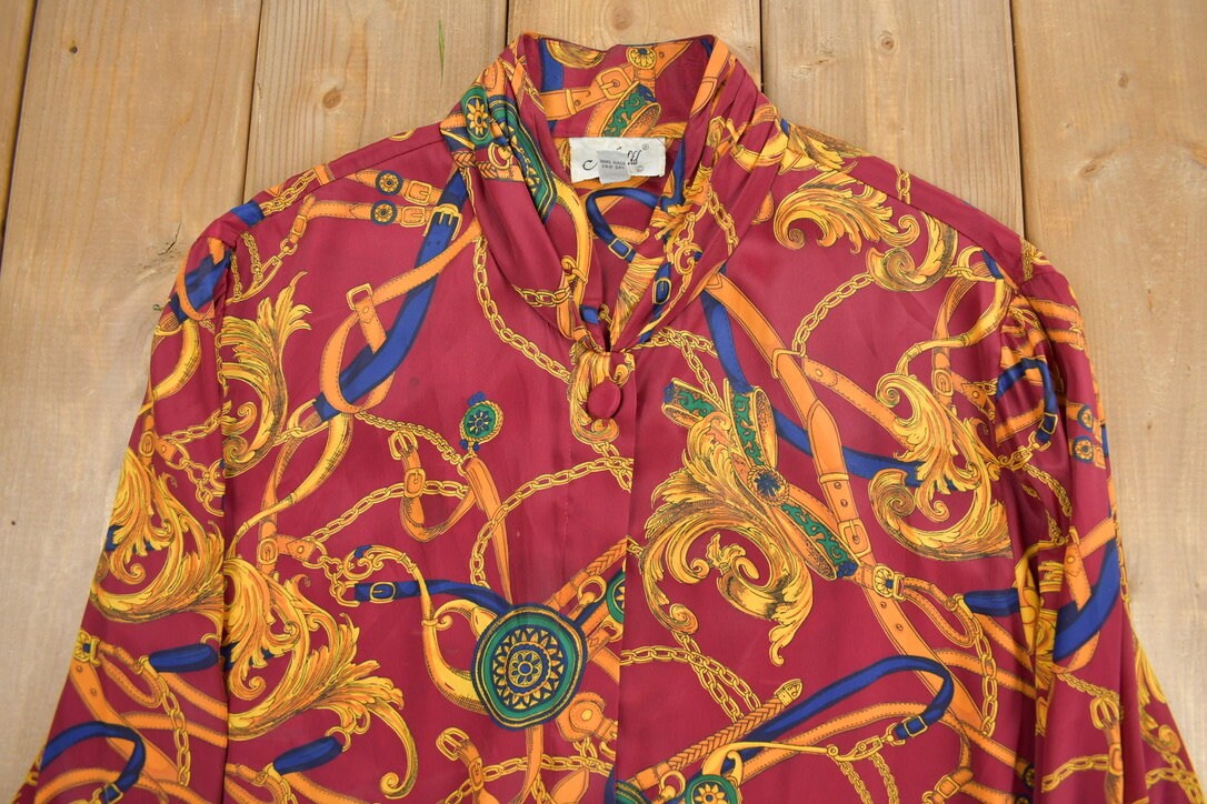 Vintage 1990s Equestrian Theme AP Ltd Button Up Womens Blouse