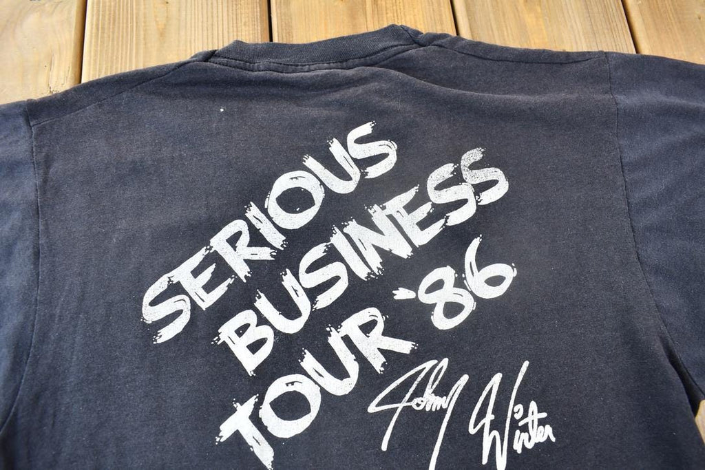 Vintage 1986 Johnny Winter Serious Business Tour Graphic T-shirt