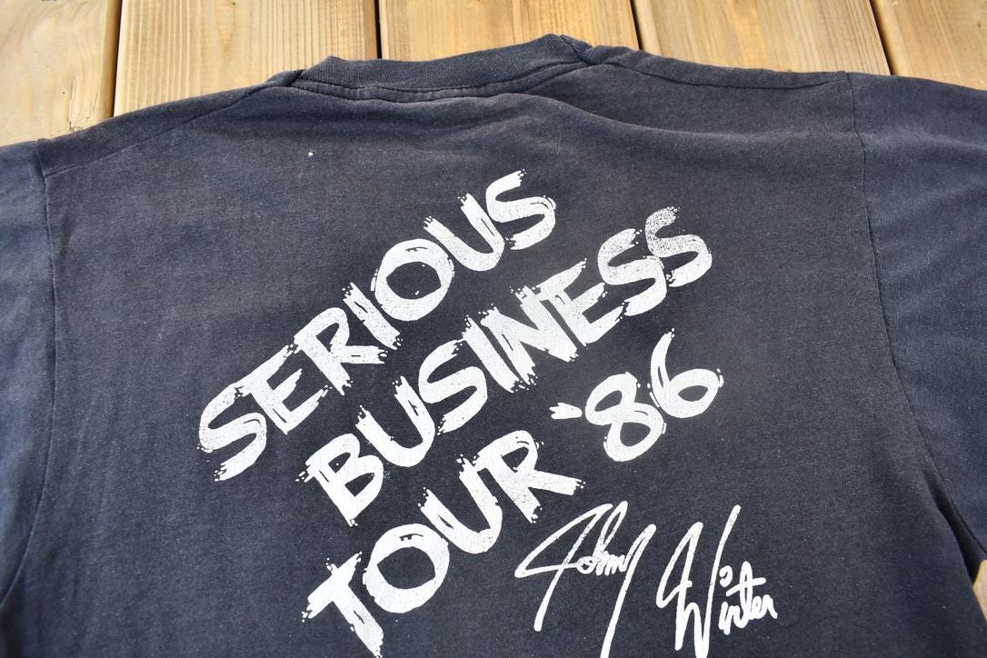 Vintage 1986 Johnny Winter Serious Business Tour Graphic T-shirt