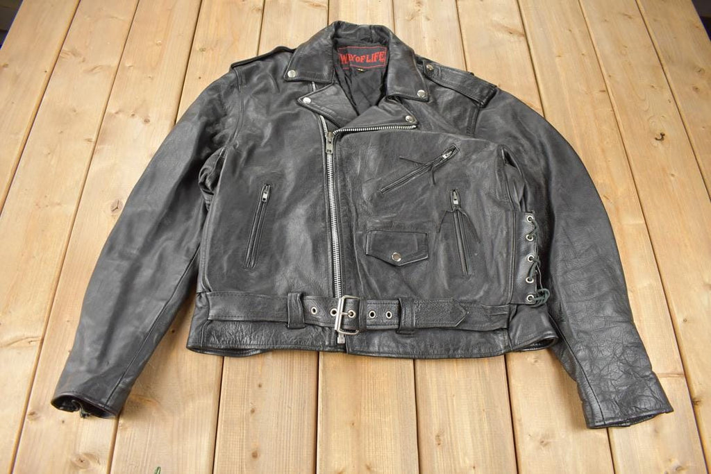 Vintage 1990s Way Of Life Genuine Leather Biker Jacket Size 48