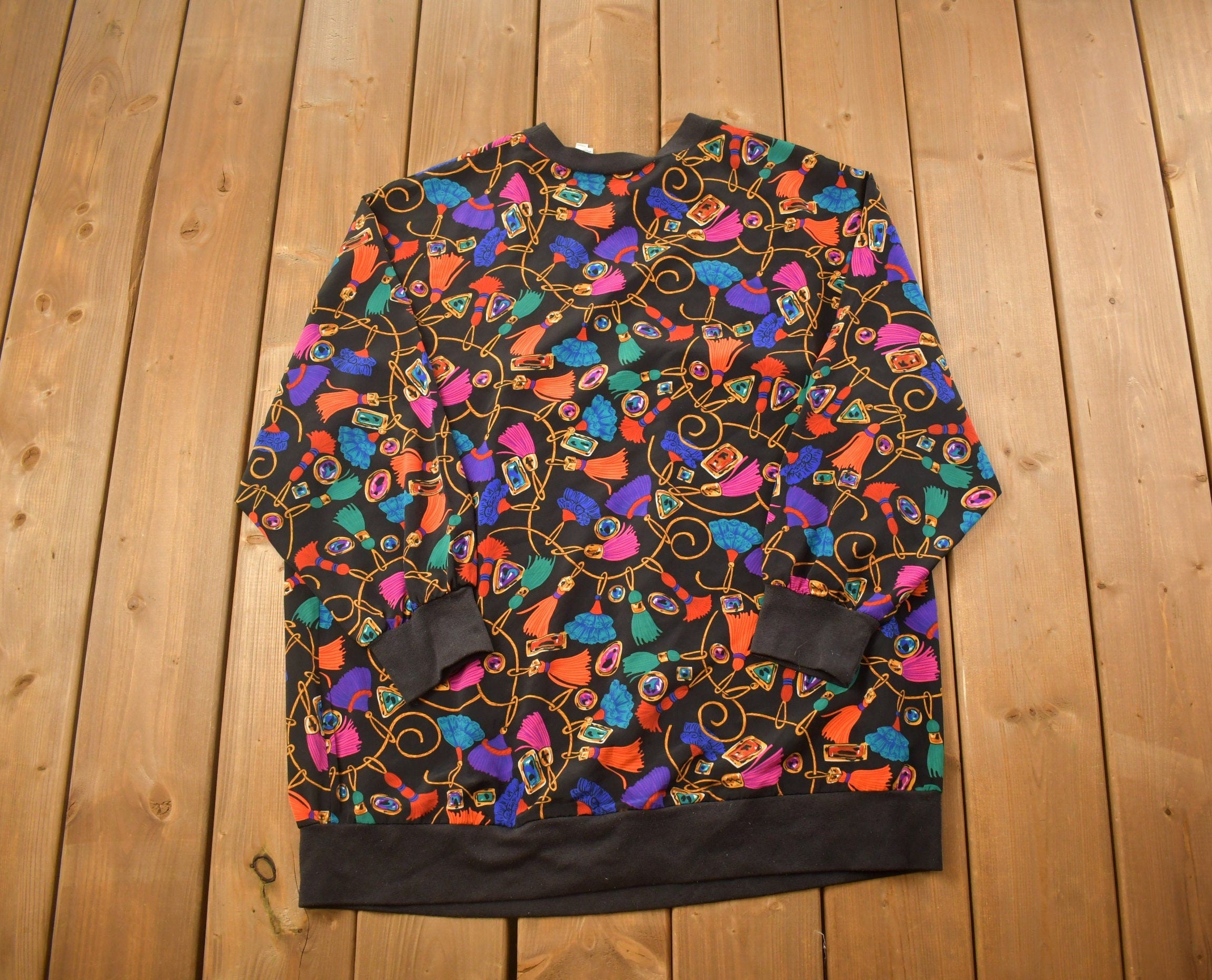 Vintage 1990s La Chine Plus Abstract Crewneck Sweatshirt / 90s Crewneck / All Over Print / Streetwear / Abstract Pattern