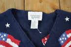 Vintage 1990s Christopher & Banks AOP American Flag Knit Abstract Pattern Cardigan Sweater Vest