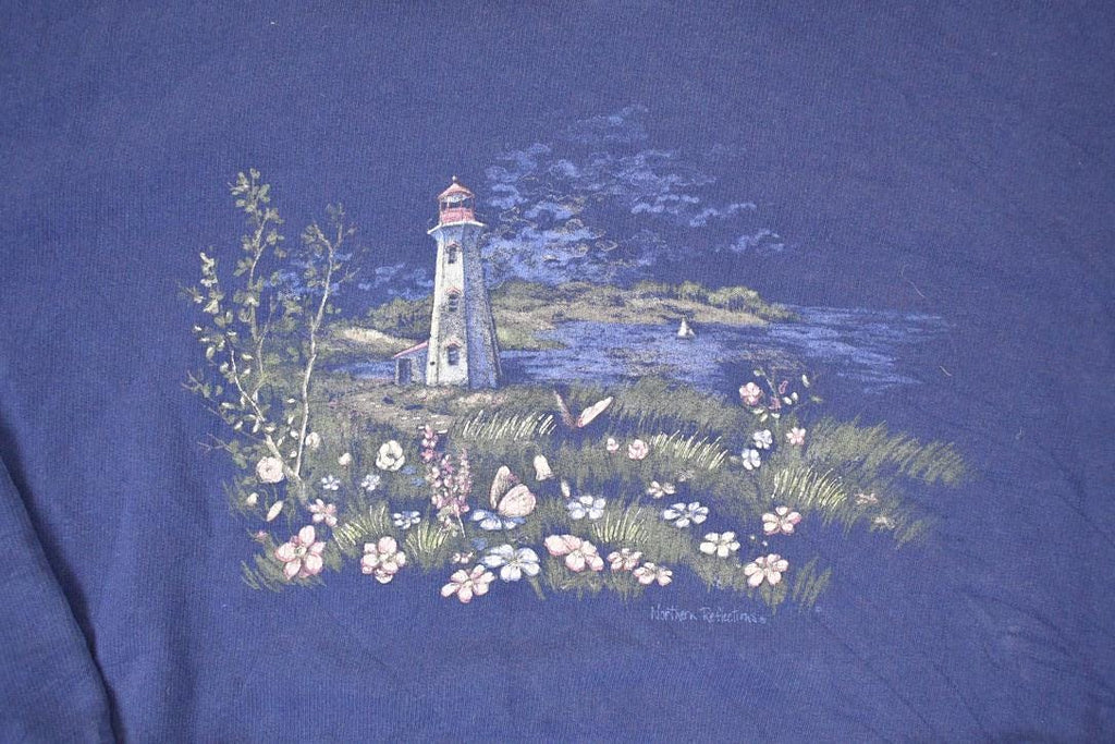 Vintage 1990s Northern Reflections Graphic Print Lighthouses Collared Sweatshirt Men's L / Made In USA / 90's Destination Sweater