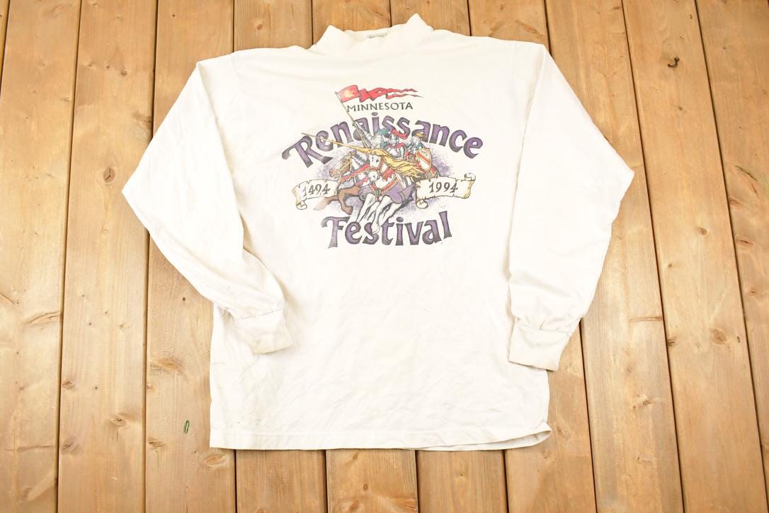 Vintage 1994 Minnesota Renaissance Festival Graphic Print Mock Neck Shirt Men's L