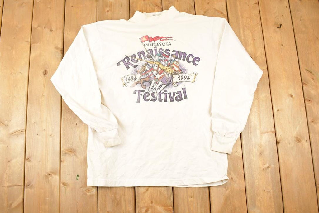 Vintage 1994 Minnesota Renaissance Festival Graphic Print Mock Neck Shirt Men's L
