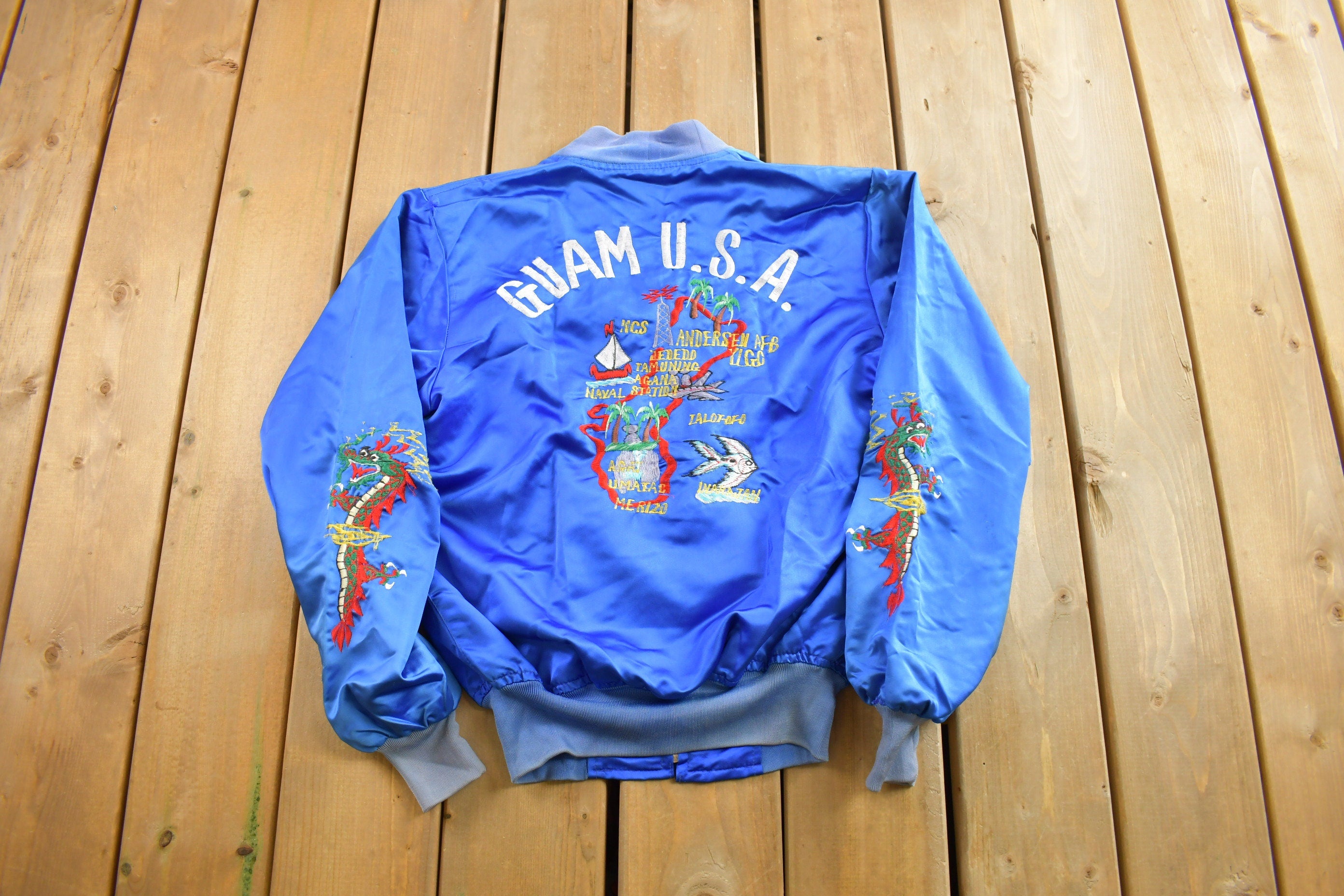 Vintage 1970s Guam USA Korean Sukajan Bomber Jacket
