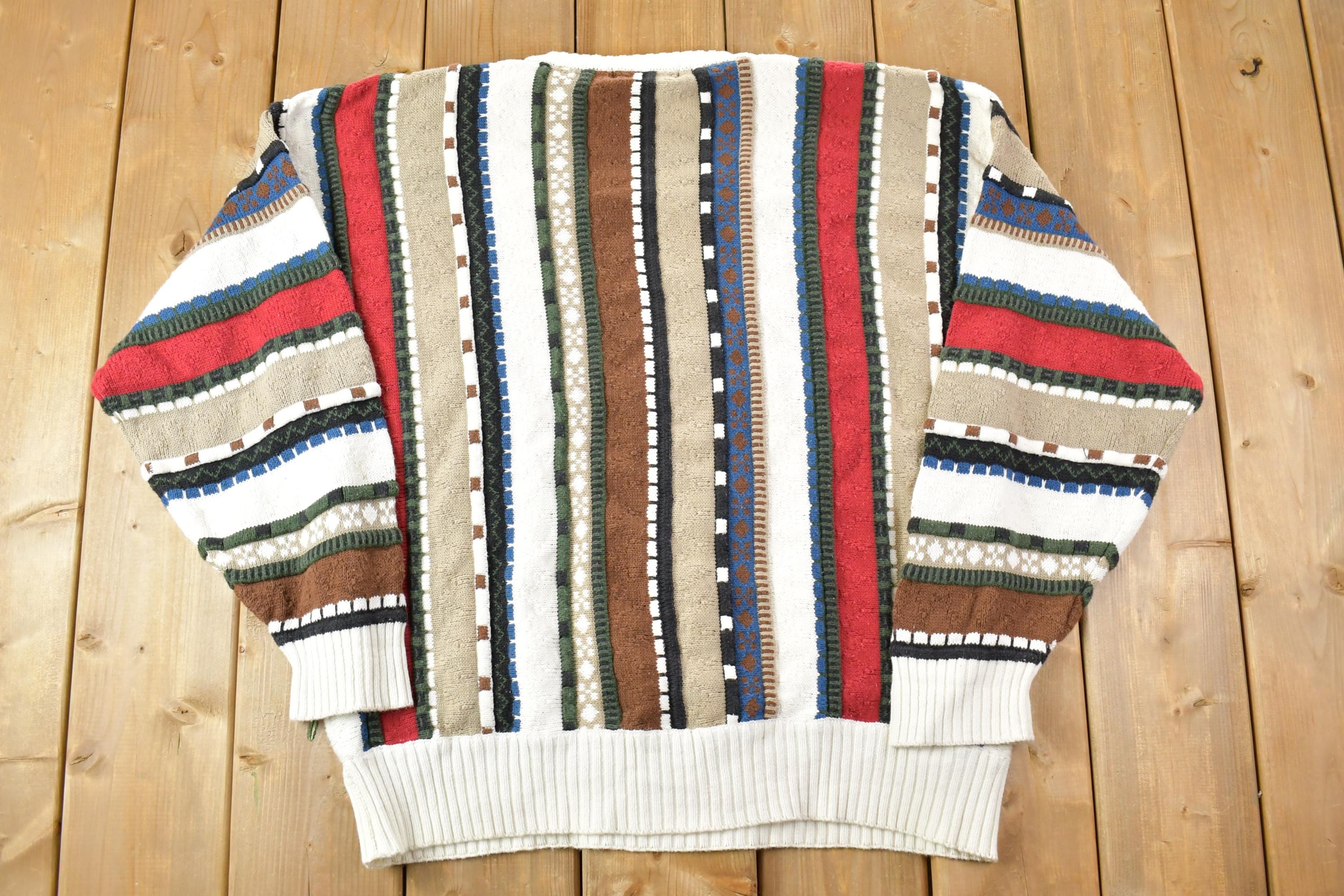 Vintage 1990s Linksport 3D Colored Cable Knit Crewneck Sweater