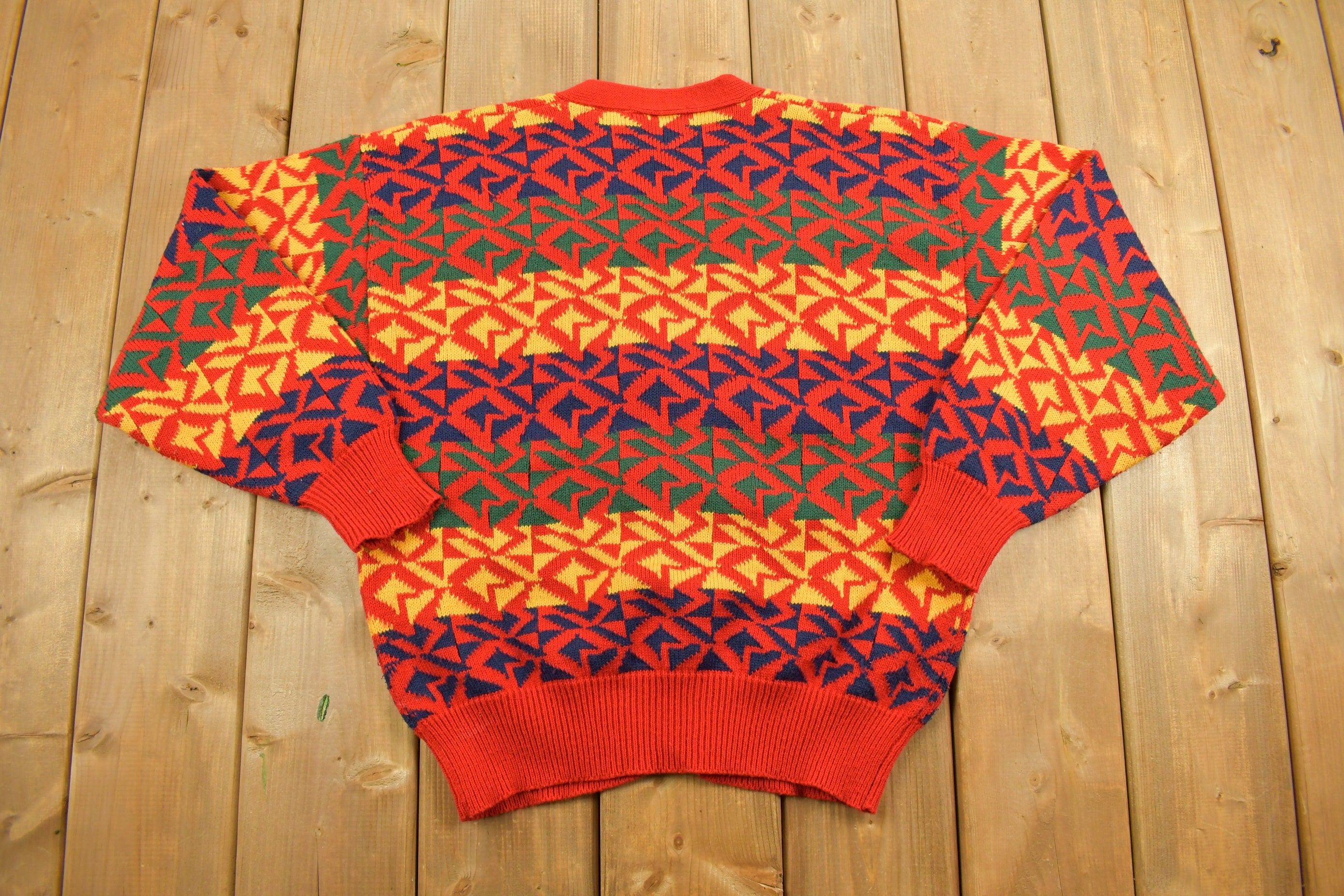 Vintage 1990s Abstract Vibrant Knitted Cardigan Button Up Sweater