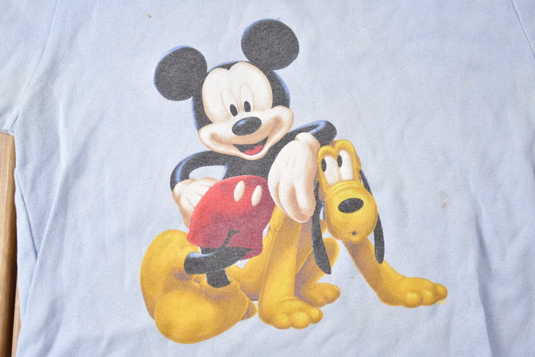 Vintage 1990s Disney Mickey Mouse Pluto Graphic Ringer T-Shirt Cartoon Character Graphic