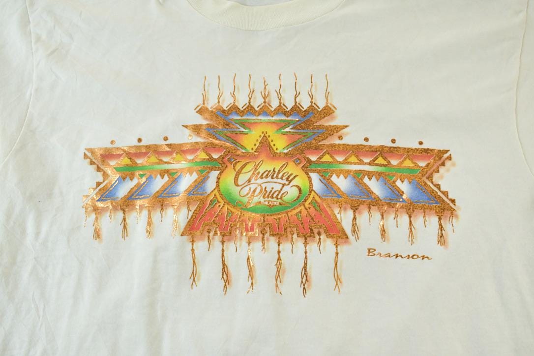Vintage 1990s Charley Pride Theatre Single Stitch T-Shirt / 90s Vintage Souvenir Aztec Tee / Rare Vacation Tee / Best FOTL Made In USA