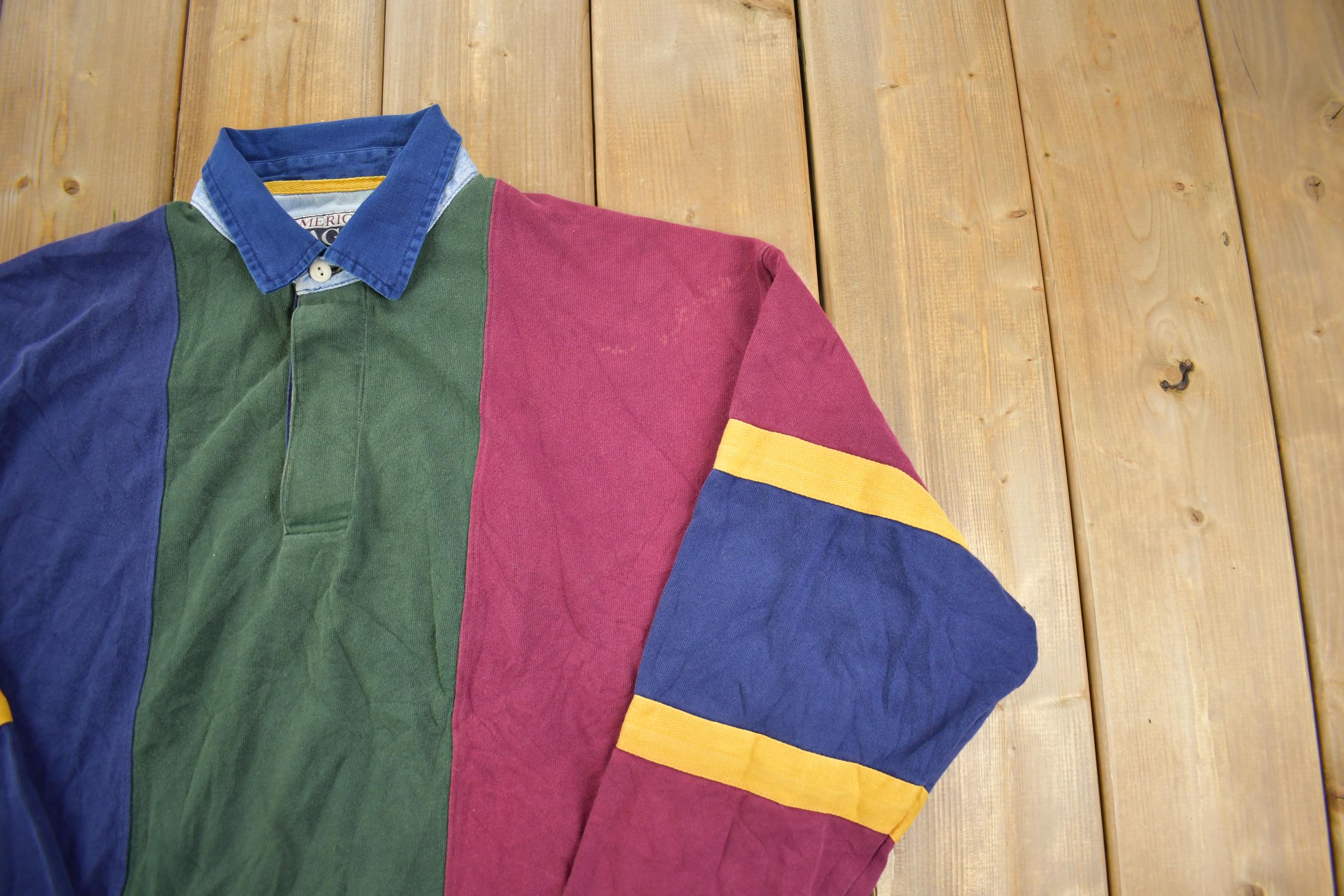 Vintage 1990s American Eagle Striped Rugby Shirt - Large