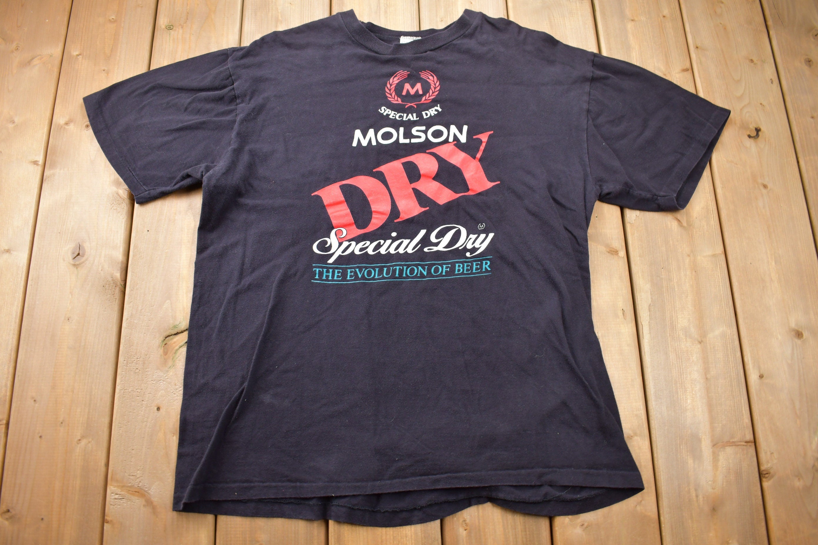 Vintage 1990s Molson Dry Special Day The Evolution of Beer Graphic T Shirt
