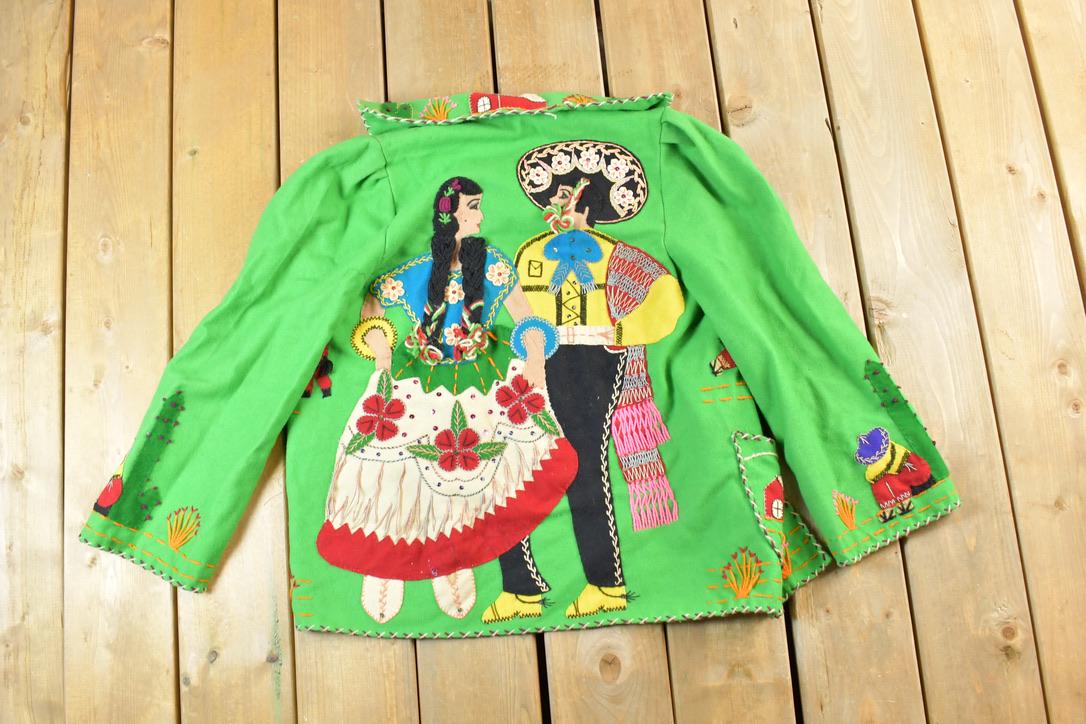 Vintage 1950's Vintage Red Felt Mexican Felt Souvenir Jacket