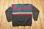 Vintage 1990s Cherokee Sport Quarter Button Striped Sweater