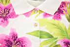 Vintage 2000s Women's White Stag Tropical Floral Pattern Polo Shirt
