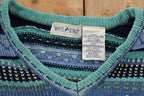 Vintage 1990s Blues Stag Knitted Patchwork Ladies Sweater